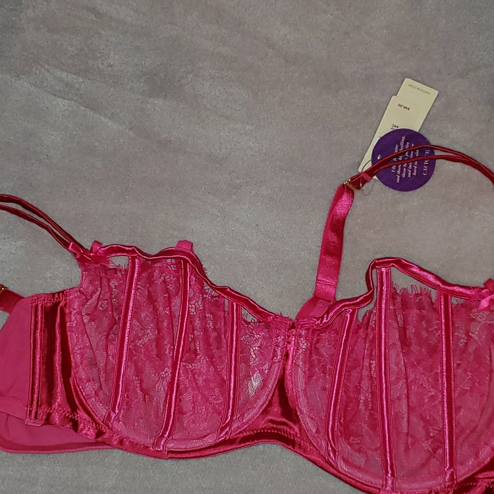 Cacique Sexy Valentine Hot Pink Bra 44c Demi Cup